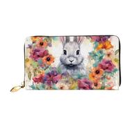 LHCVSFGW Leather Wallet for Women Men Bifold Wallet Ultra Slim Credit Card Holder Watercolor rabbit and flowers Ladies Clutch Purse, Black, One Size