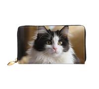 LHCVSFGW Leather Wallet for Women Men Bifold Wallet Ultra Slim Credit Card Holder White and black kitten sitting Ladies Clutch Purse, Black, One Size