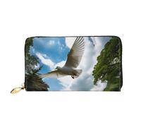 LHCVSFGW Leather Wallet for Women Men Bifold Wallet Ultra Slim Credit Card Holder White Doves Fly over the Park Ladies Clutch Purse, Black, One Size