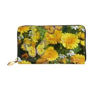 LHCVSFGW Leather Wallet for Women Men Bifold Wallet Ultra Slim Credit Card Holder Yellow butterfly and yellow daisies Ladies Clutch Purse, Black, One Size