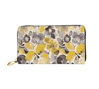 LHCVSFGW Leather Wallet for Women Men Bifold Wallet Ultra Slim Credit Card Holder Yellow gray flower Ladies Clutch Purse, Black, One Size