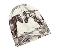 LHCVSFGW Line Robot Beanie Hat Unisex Knitted Hat Warm Slouchy Skull Cap Cuffed Winter Hats, Flowers and Horses Hand Drawn, One Size