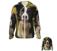 LHCVSFGW Mohado Border Collie Dog Sun Protection Hoodie Jacket Full Zip Long Sleeve Fishing Shirts With Pockets Sun Shirts, Black, Large