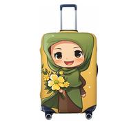 LHCVSFGW Travel Luggage Cover Cartoon Muslim Girl Suitcase Protector Elastic Washable Baggage Covers Anti-scratch Luggage Suitcase Cover Thicken Luggage Protector Fits 18-32 Inch Luggage, Black, XL