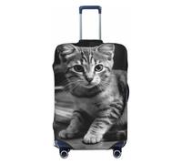 LHCVSFGW Travel Luggage Cover Cat on Wooden Table Suitcase Protector Elastic Washable Baggage Covers Anti-scratch Luggage Suitcase Cover Thicken Luggage Protector Fits 18-32 Inch Luggage, Black, L