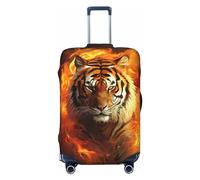 LHCVSFGW Travel Luggage Cover Cool Tiger in Flame Suitcase Protector Elastic Washable Baggage Covers Anti-scratch Luggage Suitcase Cover Thicken Luggage Protector Fits 18-32 Inch Luggage, Black, XL