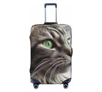 LHCVSFGW Travel Luggage Cover Gray Cat with Green Eyes Suitcase Protector Elastic Washable Baggage Covers Anti-scratch Luggage Suitcase Cover Thicken Luggage Protector Fits 18-32 Inch Luggage, Black,