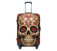 LHCVSFGW Travel Luggage Cover Red rose sugar skull Suitcase Protector Elastic Washable Baggage Covers Anti-scratch Luggage Suitcase Cover Thicken Luggage Protector Fits 18-32 Inch Luggage, Black, M