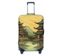 LHCVSFGW Travel Luggage Cover Two Pagodas on the Lake Suitcase Protector Elastic Washable Baggage Covers Anti-scratch Luggage Suitcase Cover Thicken Luggage Protector Fits 18-32 Inch Luggage, Black, L