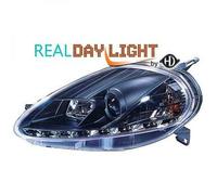 LHD Design Daylight Headlight Pair Clear Black For Fiat Grande Punto 05-09