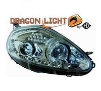 LHD Design Headlight Pair LED Dragon Clear Chrome H1 H1 For Fiat Grande Punto