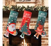 LHD HOME Christmas Stocking,Xmas Stockings Set of 3,Elk Snowman Christmas Tree Personalized for Christmas Tree, Family Decorations(3 PCS)