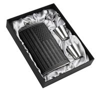 LHD HOME Flask For Men,350ml/12oz Hip Flask, 304 Food Grade Stainless Steel,2 Cups And Funnel Portable Gift Box For Whiskey Rum Groomsman Best Man Usher Wedding-Leather America Flag Black