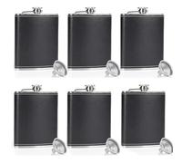 LHD HOME Hip Flasks for Men Women 6 pcs 8Oz Leather Flask Stainless Steel Flask with 6 pcs Funnels for Whiskey Rum Groomsman Best Man Usher Wedding Camping Birthdays
