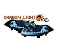 LHD Projector Headlight Pair LED Dragon DRL Light Black For Renault Megane 02-05