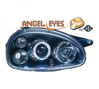 LHD Projector Headlights Pair Angel Eyes Black For Vauxhall Corsa B 93-00