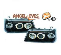 LHD Projector Headlights Pair Angel Eyes Clear Black For Peugeot 205 83-96