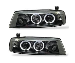 LHD Projector Headlights Pair Angel Eyes Clear Black for Vauxhall Calibra 90-97