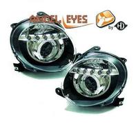 LHD Projector Headlights Pair Angel Eyes Clear Black H1 For Fiat 500 07-15