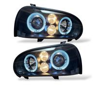 LHD Projector Headlights Pair Angel Eyes Clear Black H1 H1 VW Golf III 1991-97