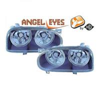 LHD Projector Headlights Pair Angel Eyes Clear Black H7 H7 For VW Golf III 91-97