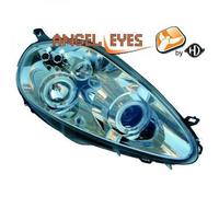 LHD Projector Headlights Pair Angel Eyes Clear Chrome For Fiat Grande Punto