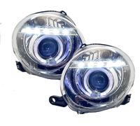 LHD Projector Headlights Pair Angel Eyes Clear Chrome H1 For Fiat 500 07-15