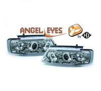 LHD Projector Headlights Pair Angel Eyes Clear Chrome Round For VW Passat B5