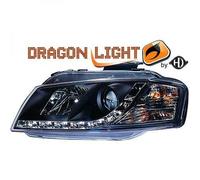 LHD Projector Headlights Pair LED Dragon Clear Black For Audi A3 03-08