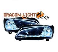 LHD Projector Headlights Pair LED Dragon Clear Black For Peugeot 106 95-05