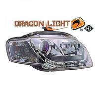 LHD Projector Headlights Pair LED Dragon Clear Chrome For Audi A4 8E 04-07