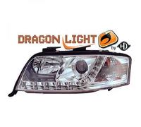LHD Projector Headlights Pair LED Dragon Clear Chrome For Audi A6 Typ 4B 01-04