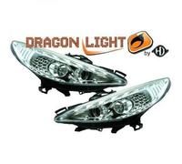 LHD Projector Headlights Pair LED Dragon Clear Chrome H1 For Peugeot 207 06-12