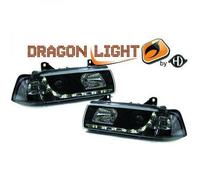 LHD Projector Headlights Pair LED Dragon DRL Black BMW 3 Series E36 Saloon