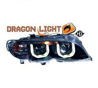 LHD Projector Headlights Pair LED Dragon DRL Black For BMW 3 Series E46 4dr