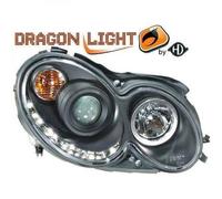LHD Projector Headlights Pair LED Dragon DRL Clear Black Mercedes C209 2002-09