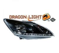 LHD Projector Headlights Pair LED Dragon DRL Lights Black Ford Focus II 07-11