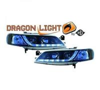LHD Projector Headlights Pair LED Dragon DRL Lights Black Vauxhall Vectra 95-98