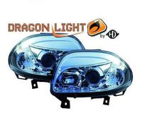 LHD Projector Headlights Pair LED Dragon DRL Lights Chrome Renault Clio 1998-01