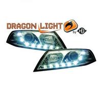 LHD Projector Headlights Pair LED Dragon DRL Lights Clear Chrome H7 H1 For Skoda