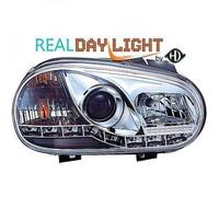 LHD Projector LED DRL Headlights Headlamp Pair Clear Chrome VW Golf IV 97-03