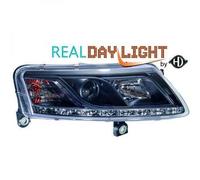 LHD Projector LED DRL Headlights Pair Clear Black D2S H1 For Audi A6 04-08