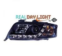LHD Projector LED DRL Headlights Pair Clear Black For Audi A6 Typ 4B 01-04