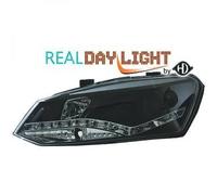 LHD Projector LED DRL Headlights Pair Clear Black For VW Polo 6R 09-14