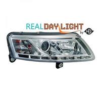 LHD Projector LED DRL Headlights Pair Clear Chrome D2S H1 For Audi A6 04-08