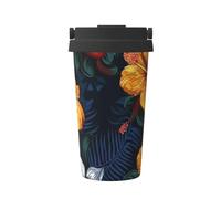 LHDGBNV 16oz Travel Carry Coffee Mug Double Wall Vacuum Insulated Coffee Cup Stainless Steel Thermal Realistic Hawaiian Flowers Tumbler Cup Holiday Birthday Christmas Gift For Women Men