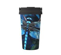 LHDGBNV 16oz Travel Carry Coffee Mug Double Wall Vacuum Insulated Coffee Cup Stainless Steel Thermal Art Blue Dragonfly Tumbler Cup Holiday Birthday Christmas Gift For Women Men