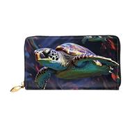 LHDGBNV A Colorful Tropical Sea Turtle Leather Wallets For Women Waterproof Zip Around Clutch Purses Large Credit Card Holder With Phone Holder Ladies Travel Coin Purse, Black, One Size, Casual