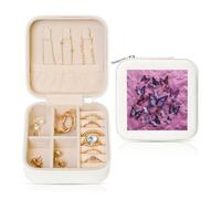 LHDGBNV All Butterflies Are On Purple Background Jewelry Box Travel Jewelry Case Leather Small Jewelry Organizer For Womens Rings Necklaces Gifts White