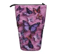 LHDGBNV All Butterflies Are On Purple Background Telescopic Pencil Case,Cute Stand Pencil Bag Pop Up Pen Holder Cosmetics Bags Desk Stationery Case For Office Supplies